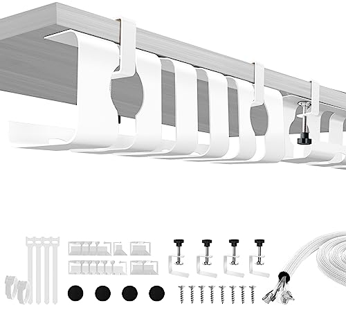 Lannvan Bandeja Organizador Cables Escritorio - Juego de 2 Organizador de Cables sin Taladros - Cable Management - Recoge Cables Mesa Escritorio - 43cm Soporte de Cables - Blanco
