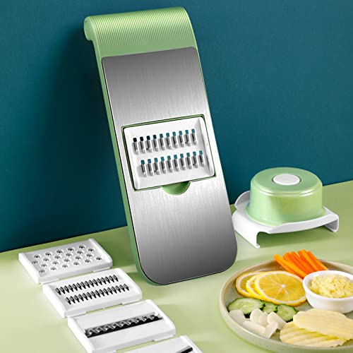 Gemüseschneider Pommesschneider mit 5 Klingeneinstellungen für dicke oder feine Scheiben, Reibe mit Schnittstärke bis zu 8 mm, Vegetable nicer Slicer Kartoffelschneider Zwiebelschneider (Grau)
