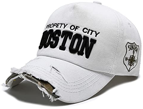 Sporty Baseballcap Boston Distressed Snapback Vintage Used Look Retro Oldschool Kappe Mütze Cap Schirmmütze Basecap verstellbar (weiß)