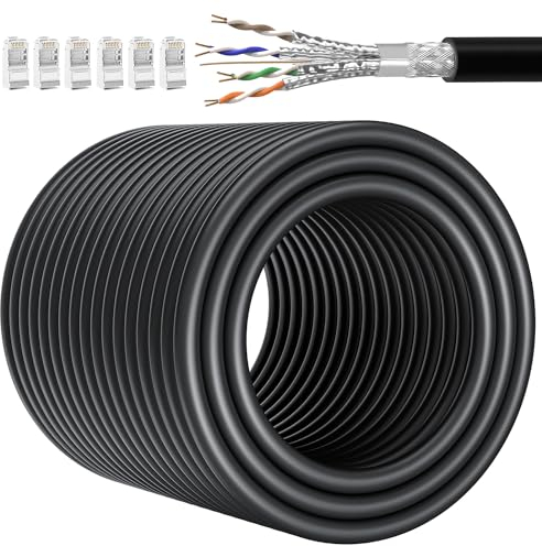 Câble Ethernet 80m Cat 7 Cable RJ45 80 Mètres Blindé SFTP Tres Long Câble Réseau Haut Débit 10Gbps 600MHz Exterieur Intérieur, Lan Câble Internet Noir Gigabit Anti-interférence Câble d'installation
