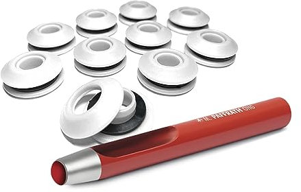 100 Stück AWAPRO Kunststoff Ösen Weiß + 1 Rundlocheisen 13mm Set - Ideal für Bootsplanen, Poolfolie, LKW Planen etc.