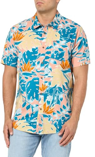 Volcom Regular Marble Floral Short Sleeve Button Down Hawaiian Shirt Chemise, Saumon, XL Homme