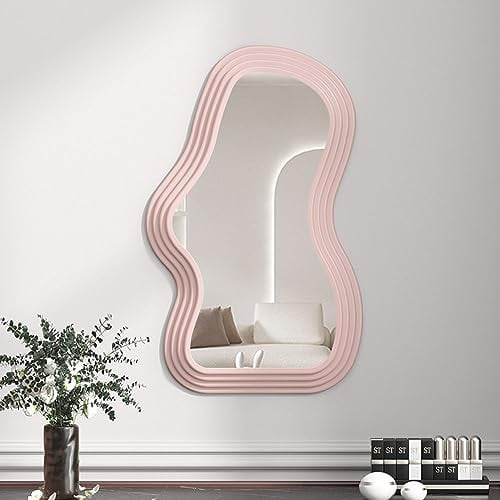 Hosoncovy Miroir mural irrégulier à suspendre - Miroir vanité décoratif pour salle de bain, salon, chambre à coucher (rose)