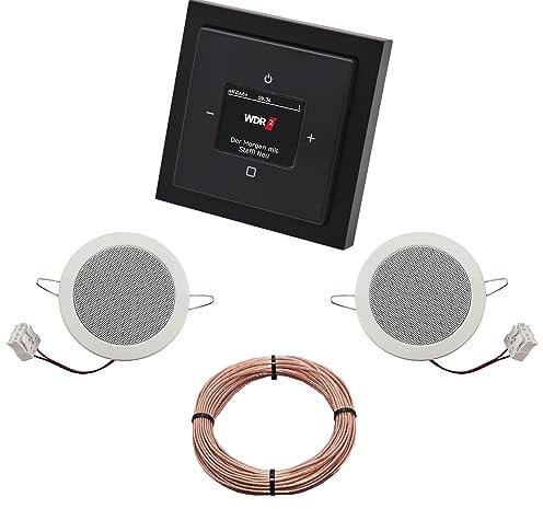 Busch Jäger DAB+ (DAB PLUS) Unterputz Radio 8215U-101 Future Linear Anthrazit, Komplett-Set mit 2 x Deckenlautsprecher Einbaulautsprecher + 20 m Lautsprecherkabel 2x0,75 mm2 8215 U - 101