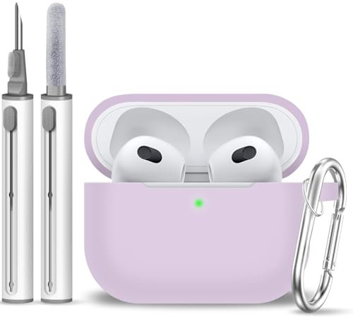 MOLOPPO AirPods 3 Case Cover, Silicone Protective Accessories Skin with Keychain and Clean Pen Compatible with Apple AirPod 3rd Generation 2021 for Women Men,Front LED Visible-Lavender