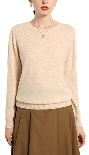 e-girl Pull Cachemire 95% Femme Col Rond Beige Solide Couleur Tricoté en Vrac Manches Longues Fin Pull en Cachemire et Laine,42,MZ2016
