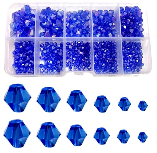 Gocelyn 900pcs Perles en verre de cristal bicone facettées de couleur AB (bleu royal), Perles rondelles en cristal Assorties Perles lâches espacement pour fabrication de bijoux 2/3/4/5/6/8mm