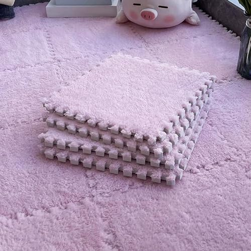 Große Ineinandergreifende Plüsch Krabbelmatte Baby Schaumstoffmatte Wohnzimmer Schlafzimmer Teppichfliesen Teppichmatte 6 mm 10 Pcs (Pink)