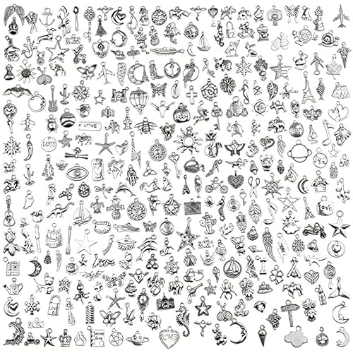 300 Stück Mini DIY Armband Charms Tibetan Silber Schmuck Anhänger Metall Basteln Lustig Kinder Personalisierte Geschenk Set Klein Vintage Deko Kit Aesthetic Halskette, Ohrring Zubehör