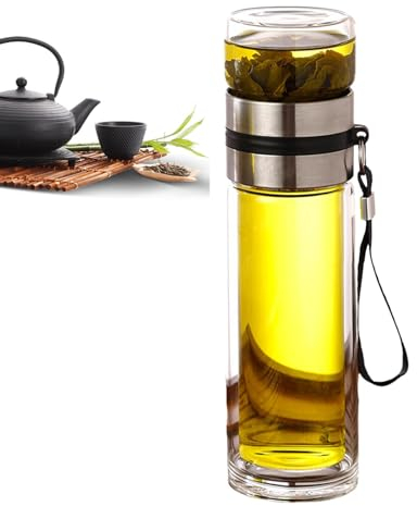 Wpsagek Botella infusora de té, botella de té de vidrio de doble pared, taza de separación de agua de té, botella de agua portátil para taza de té para el hogar y ajes