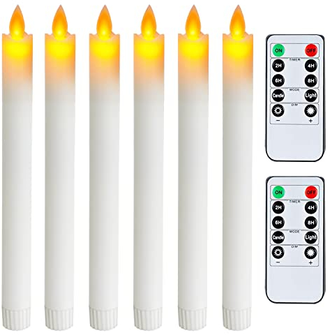 Homemory 6 StüCk Led Stabkerzen Mit Fernbedienung,Timer,3d Swinging Kerzendocht Flackernd,Flammenlose Batteriebertriebene Led Kerzen,Echtes Wachs, Warmes Gelbes Licht,für Weihnachten Halloween Deko