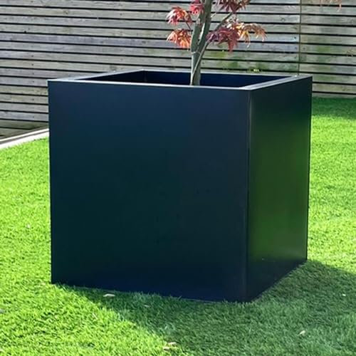 Black Aluzinc Cube Planter - Zinc Lightweight Outdoor Patio Garden Pot with Drainage, Weatherproof & Corrosion-Resistant, 10-Year Warranty - Small/Medium/Large (50cm)