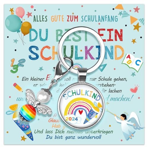 Humairc 2025 Einschulung Geschenk Jungen Mädchen Schutzengel Schlüsselanhänger Schulkind Schultüte Füllung Schulanfang Glücksbringer Grußkarte Geschenkbox