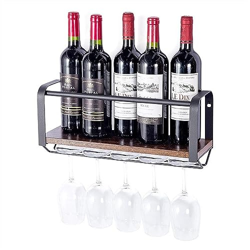 Porte-bouteilles mural en bois, pour bouteilles de vin rustiques, en verre, avec étagères suspendues, avec crochet pour gobelets, présentoir à vin, moderne, cuisine, salle à manger, bar, décoration de