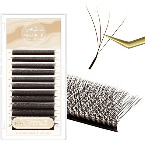 Natuhana Eyelash Extensions W Shaped Clover Easy Fan Premade Volume Lash Extensions 3D 4D 5D 6D 7D 8D 0.07mm C/D/L/LU Curl 8-15mm Mixed Automatic Blooming Lashes,Brown