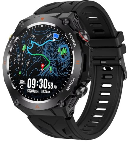 Smartwatch Herren GPS Barometer Sportuhr Fitnessuhr Militär Uhr Kompass Höhenmesser Outdoor Telefonfunktion Gesundheitsuhr Blutdruck Pulsuhr Laufuhr Aktivitätstracker Military Watch Schrittzähler