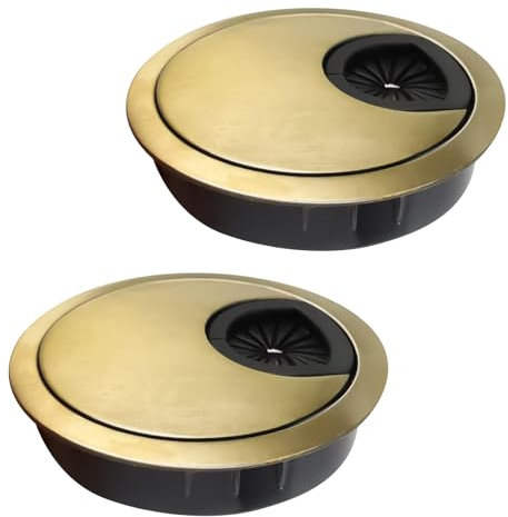2 Pcs Desk Cable Grommet 60mm Zinc Alloy Desk Grommet Round Desk Table Grommet Cable Tidies Desk Wire Hole Cover for Management of Office & Computer Desk (Gold)