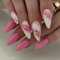 Almond 30pcs Medium Length Fake Nails - White, Pink Flower, Press On, Removable & Glue On Acrylic Tips for Women's Nail Art