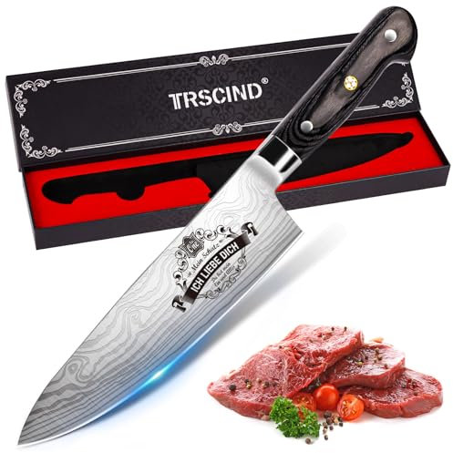 TRSCIND Küchenmesser, Kochmesser als Geschenk zum Jahrestag für Männer, Geschenk Weihnachten für Männer,Ich liebe dich Geschenk Kochmesser Profi Messer Scharf,Chefmesser aus Edelstahl