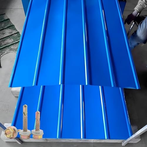 Dachbleche, Stahlblech-Dachplatten, Wellplatten, Breite 90 cm, verwendbar an Wandwerkzeugschuppen, Metall-Geräteschuppen, Gartenhaus, Gartenhaus, Blau (100 x 90 cm, 2 Stück)