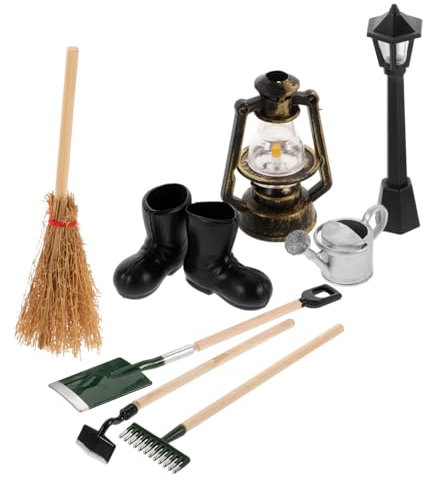 JOINPAYA Ensemble D'outils De Jardin De Mini Nains De Jardin De 8 Pièces : Meubles De Jardin De Maison De Poupée Miniature Accessoires D'ornement Décoratif Micro Paysage Bottes en