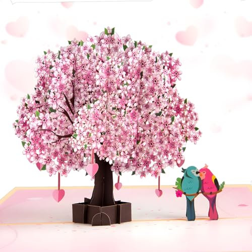 Hierein Hochzeitskarte, 3D Kirschblüten und Vogel Geburtstagskarte Frau Hochzeitsgeschenk Personalisiert Pop-Up Karte Hochzeit, Glückwunschkarte zur Hochzeit, Hochzeitsgeschenke für Brautpaar