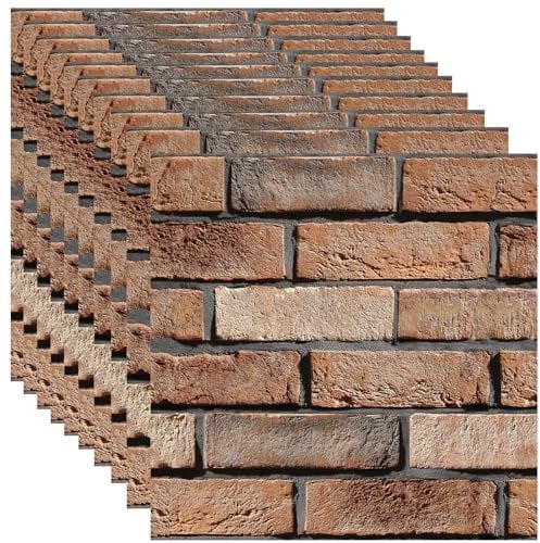 BIONSUIKIM 3D Wandpaneele Selbstklebend, 10 Stück Wandverkleidung Selbstklebend PVC Wandaufkleber Wasserdicht Wandtapete, 30x 30cm Wall Panel für Wohnzimmer,Schlafzimmer,Küche (Großer Ziegel)