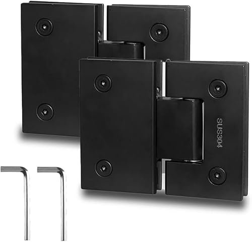 2 Pack Frameless Glass Shower Door Hinges Glass to Glass, Double-Sided 180 Degree Glass Door Hinges, Heavy Duty 304 Stainless Steel Glass Gate Hinge for 8-12mm Glass