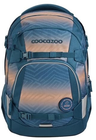 coocazoo Schulrucksack Mate „Pacific Tribes”, blau-orange, ergonomischer & anpassbarer Tornister, höhen- & größenverstellbar, mit Brustgurt & Hüftgurt, ab der 3. Klasse
