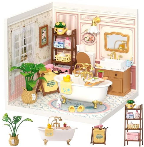 Rolife Super Creator DIY Miniature House Miniatur Haus Bausatz Selber Bauen Deko für Schreibtisch oder Bücherregal Modellbausatz Diorama Modellbau Bastelset für Kinder (Pop Bubble Bathroom)