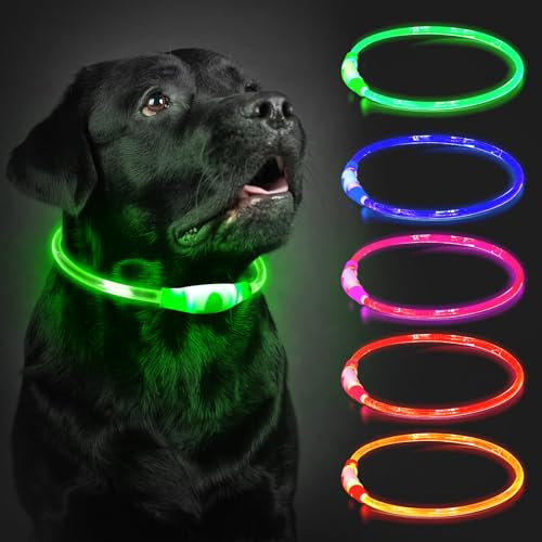 Leuchthalsband Hund Aufladbar, LED Hundehalsband Leuchtend wasserdicht mit 3 Lichtmodi in der Nacht Sicherheit für Kleine, Mittlere und Große Hunde Leuchthalsband, Grün 70cm