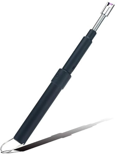 Feuerzeug Elektrisch, Einziehbare Länge (29cm- 75cm), Zündanschluss Kann um 360 ° Gedreht Werden, Wiederaufladbar über USB, Feuerzeuge Geeignet Zum Anzünden von Kerzen, Grills, Kaminen (Schwarz)