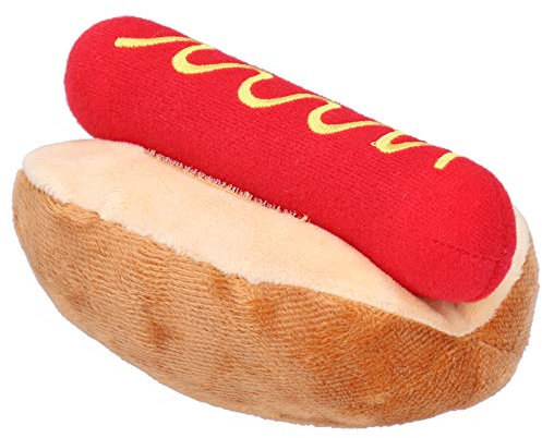 Qukaim Haustier Spielzeug Weiches Plüsch Hundespielzeug Hot Dog Form Abnehmbarer Sound Quetschbares Plüschtier für Katzen und Hunde Exquisites Puppenspielzeug 30cm Lang