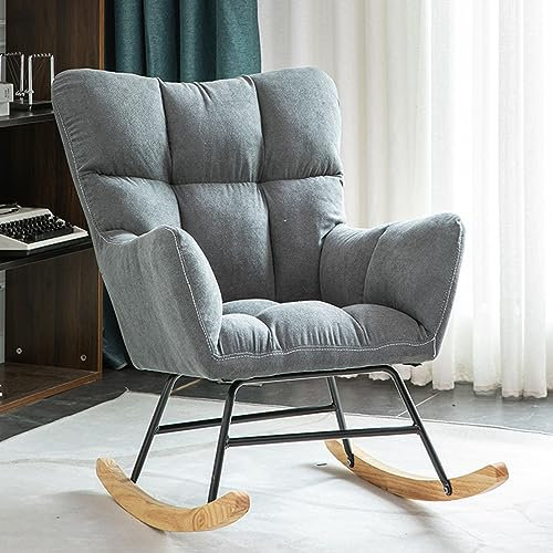 GANGUIO Moderne gepolsterte Schaukelstuhl fürs Schlafzimmer: Stilvolle Armlehne mit dickem Kissen für Komfort im Wohnzimmer (H, ohne Pedale)
