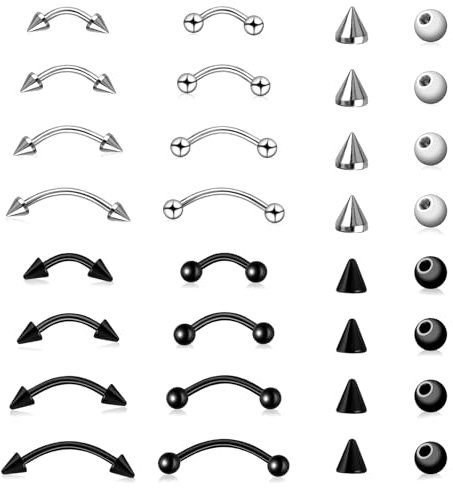 Yolev 16 Stück Augenbrauen Piercing Schmuck Edelstahl Nasenringe Lippenringe Augenbrauenringe Bananen Piercing Gebogene Barbell zum Verzieren von Nase Lippen und Augenbrauen (6 mm/8 mm/10 mm/12 mm)