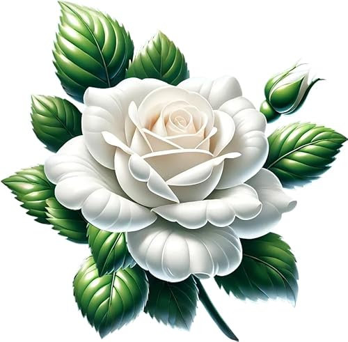 x4 White Rose Flower Vinyl Stickers Cover Marks Non Transparent Waterproof Floral Art Decals 1@ 20cm Tall Ideal for Toilets or car. 3@ 7cm Tall Ideal for Phone case, Cups & Wine Glass (Rose White)