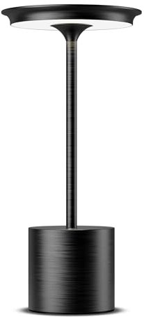 HYMZP Lampada da Tavolo Senza Fili,6000mAh Ricaricabile LED Lampada da Tavolo,3 Modalità di Colore, IP54, per Interni/Esterni, Ristorante (Nero)