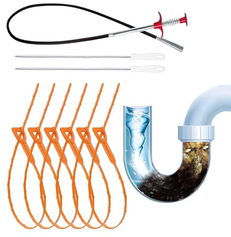 Hogvinnatil Ablaufwerkzeug für Waschbecken, Umzugs-Werkzeug für, 9 x Schlangenrohr, für das Badezimmer – Griff mit verstellbarem Design, Schutz für Rohre