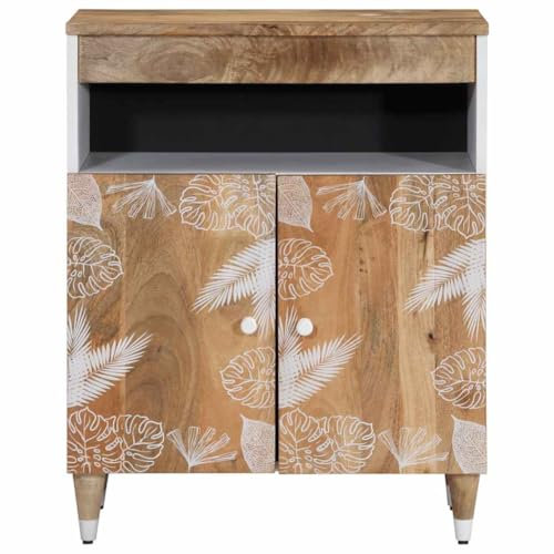 Eleganz Sideboard 60x33,5x75 cm aus Mangoholz - Modernes Regalsystem für Wohnzimmer & Esszimmer - Natürliche Optik mit weißem Lack, Holzwerkstoff & Metall - Platzsparend & Stilvoll