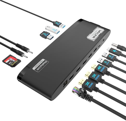 WAVLINK Dual 2K + 4K DisplayLink Docking Station, Dock Station pour MacBook Neo/Mac M1-M4/Windows,13-1 Station d'accueil USB C avec Chargeur 100W, 3 HDMI, 5 USB, Ethernet, SD/TF, Prises Téléphoniques