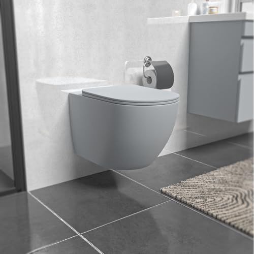 Nes Home Tornado Flush Matte Grey Wall Hung Rimless Toilet With Soft Close Seat