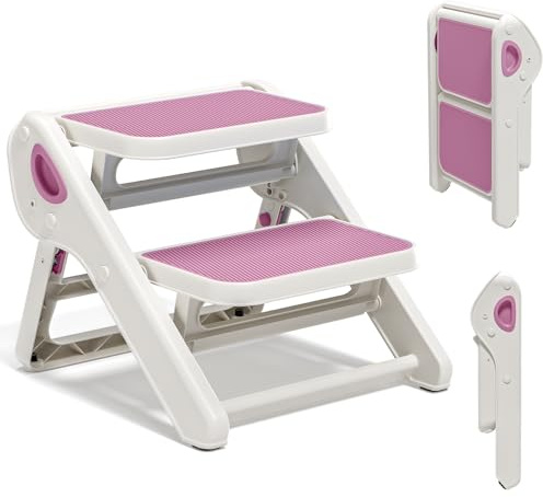 MoreFeel Foldable Toddler Step Stool for Bathroom Sink - 2-Step Kids Stool for Potty Training, Kitchen Counter & Bedroom, Sturdy Non-Slip Child Safety Stool Helper