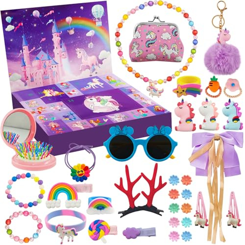 Adventskalender 2025,24 Tage Weihnachts Countdown,Einhorn Spielzeug,Adventskalender Weihnachtsgeschenke,Schmuck,Haarschmuck,Geschenk
