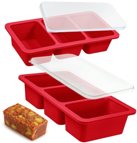 2 Pcak 1-Cup Silicone Soup Freezer Moulds with Lids, Food Freezer Trays | 250ml Soup Freezer Containers with Lids & Steel Frame, Silicone Freezer Moulds for Food, Broth, Butter, Meal Prep, Red