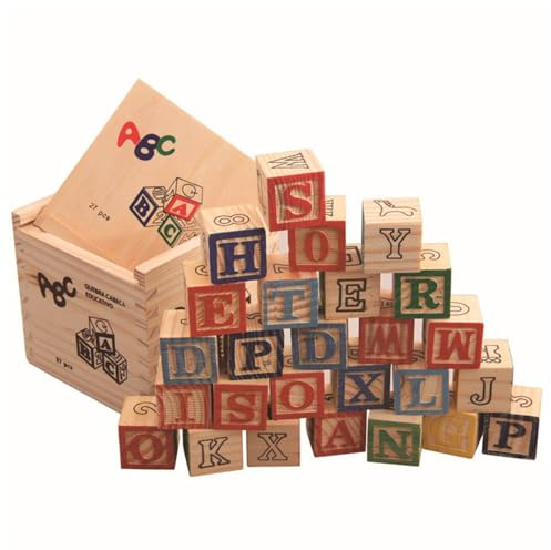 Holz Alphabetblöcke, 10,8cm Pädagogische Bausteine Bedruckte Zahlen, Buchstaben, Tiere | Lernspielzeug für Vorschulkinder, Fördert Sprache, Denken, Bauen, Stapeln, Sortieren, Kreatives Spiel, Frühe Bi