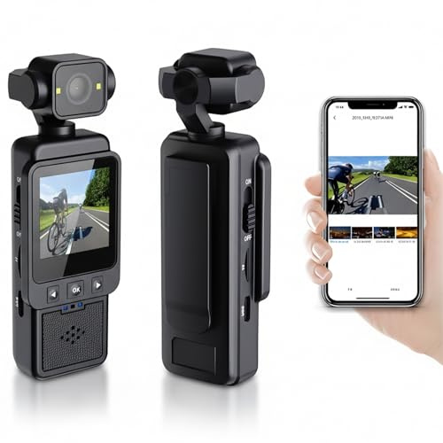 Yanmis Fotocamera Corpo 4K, Fotocamera Portatile con Obiettivo Rotante HD WiFi da 180 Gradi con Schermo HD da 1,3 Pollici, Luce LED, APP per Viaggi Sportivi All'aria Aperta