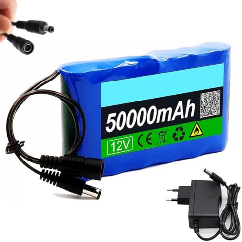 HJGHY Li-ion Battery 12V 50000mAh Rechargeable Battery 50Ah PVC Lithium Batteries Built-in BMS Protection with DC 12.6V Charger for 600W Motor Kits
