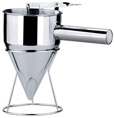 SHYYOULQE Edelstahl Gürtel Trichter Pfannkuchen Teigspender mit Griff und Gestell Rack Cupcake Teig Mixer Maker Trichter zum Befüllen kleiner Flaschen