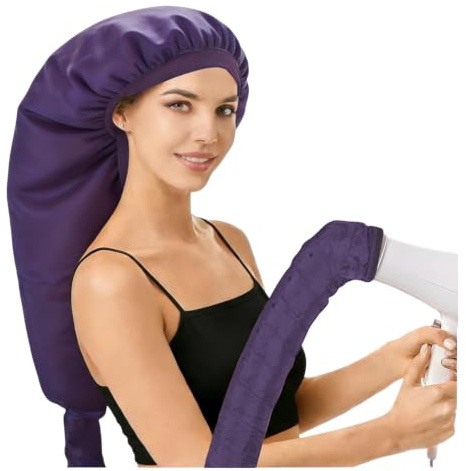 Ailelan Haartrockenhaube Aufsatz, Große Trockenhaube Trockenhaube für Haare | Weiche Haube für Föhn, Einfach zu Benutzen für Naturlocken, Texturiertes Haar, Schnelles Styling & Trocknen(Lila)