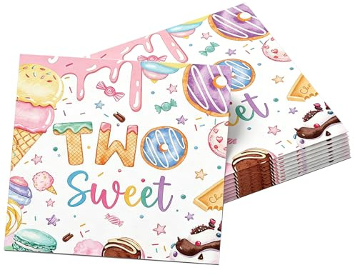 Servietten Kindergeburtstag, Geburtstagsservietten, 20er Pack Servietten 2. Geburtstag Mädchen, Two Sweet Motiv, 33x33 cm, 2-lagig, Premium Papierservietten für Kindergeburtstag und 2. Geburtstag
